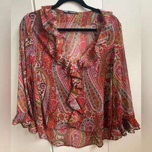 Zara Women's Paisley Ruffle Blouse Size Small
